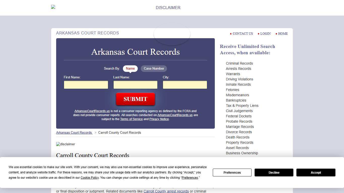 Carroll County Court Records | ArkansasCourtRecords.us