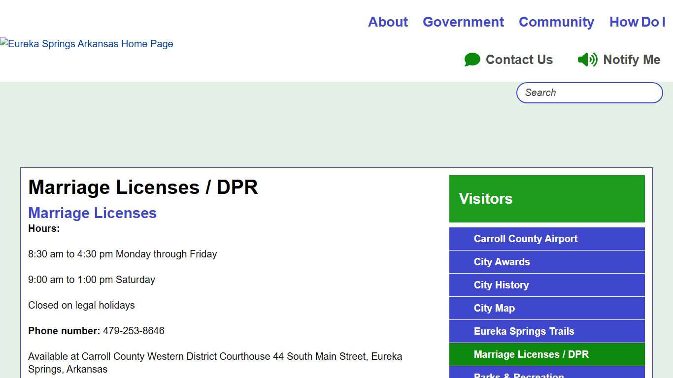 Marriage Licenses / DPR | Eureka Springs AR